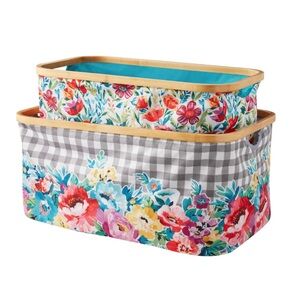 Floral and Gingham Storage Baskets